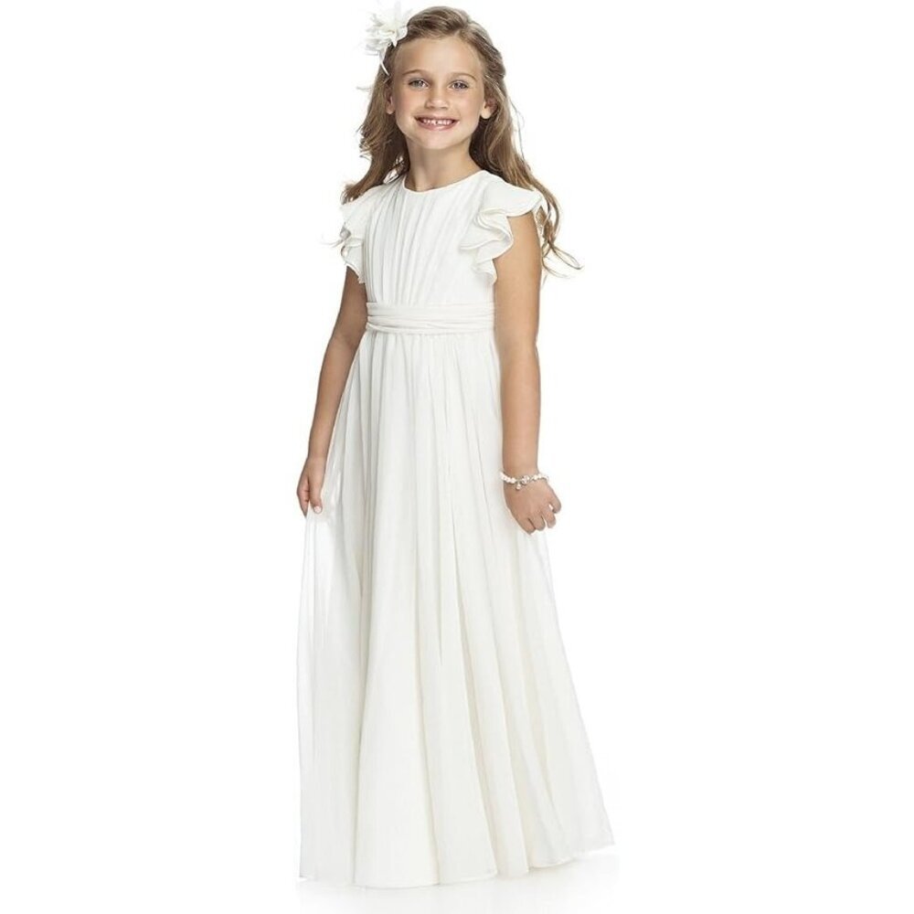 White Chiffon Girls Dress 12-13 Years Bridesmaid Flower Girl Baptism Communion